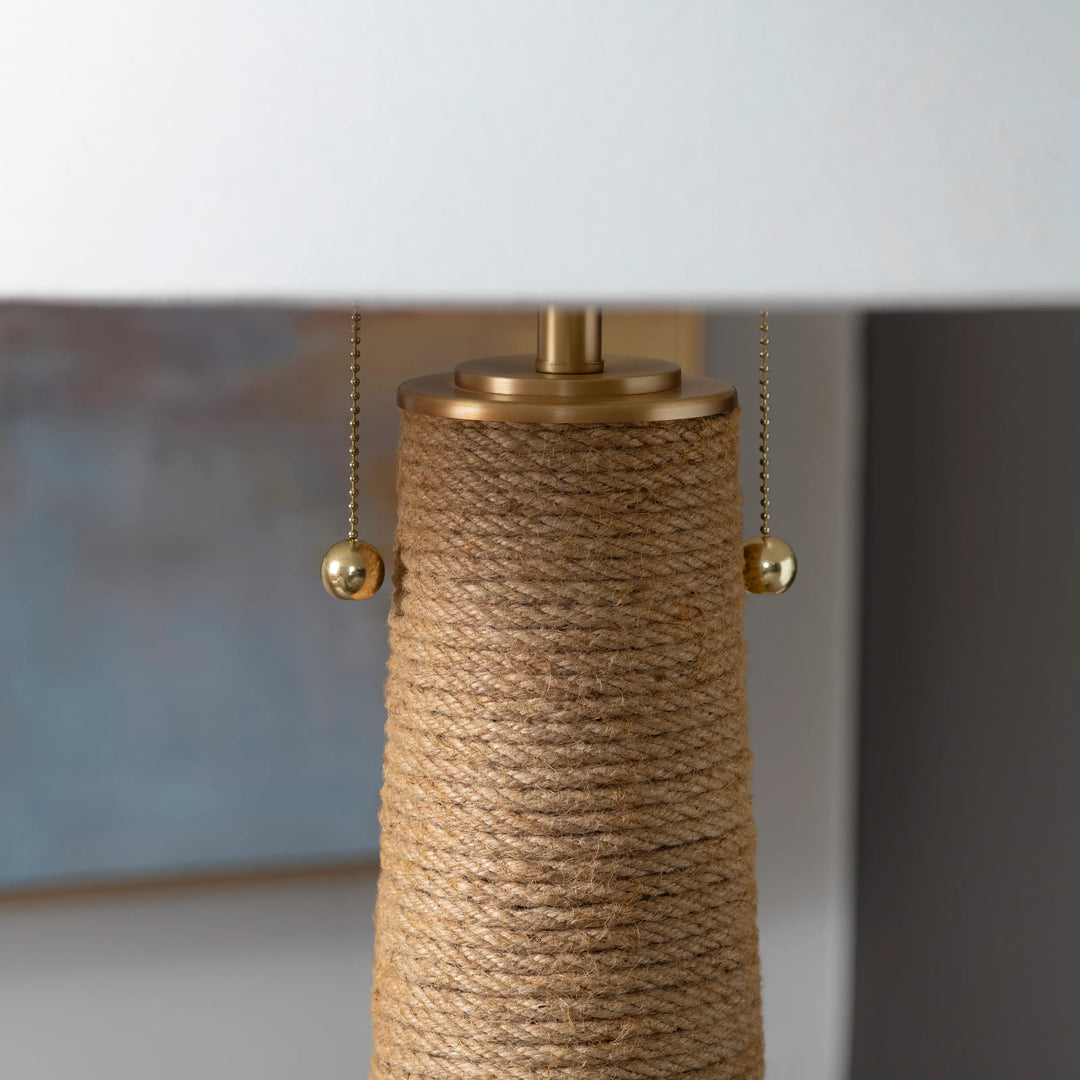 Roped Floor Lamp - Gold detail - White Shade - Coastal Compass Home Decor