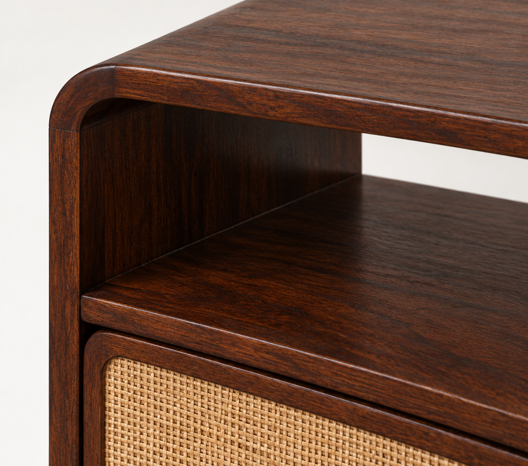 Rattan &amp; Walnut Nightstand