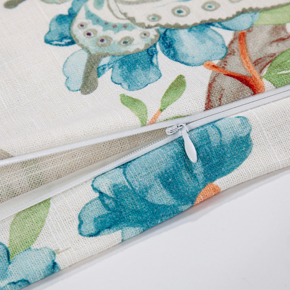 Rowan Euro Sham - Floral design with vibrant birds on branches - white background - Zipper closure - Coastal Compass Home Decor
