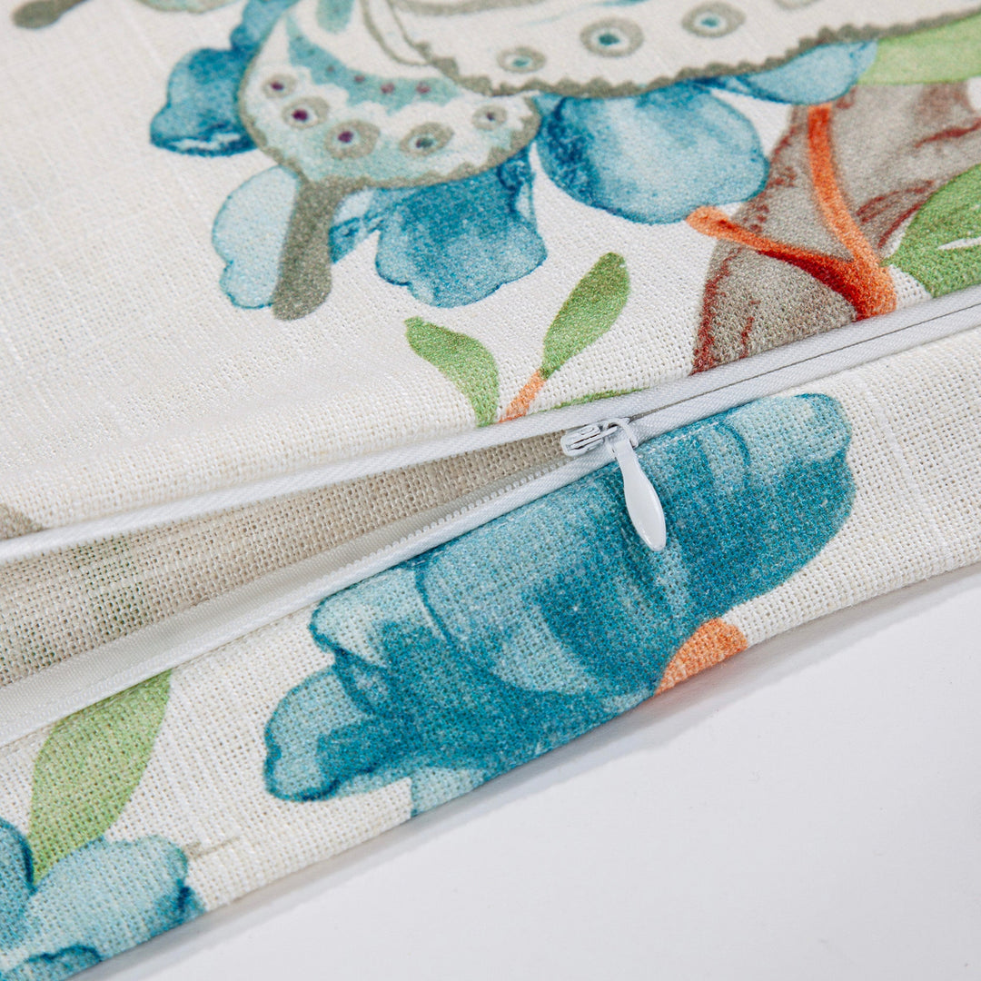 Rowan Washed Linen Bedding Set - Duvet Cover Zipper Closure - Floral design w/ birds on branches - colorful - Coastal Compass Home Decor