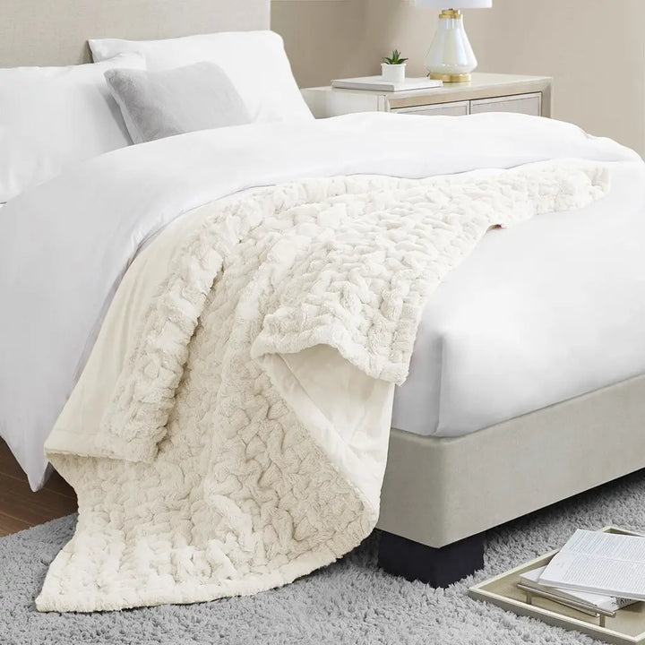 Ruched Faux Fur Throw Blankets