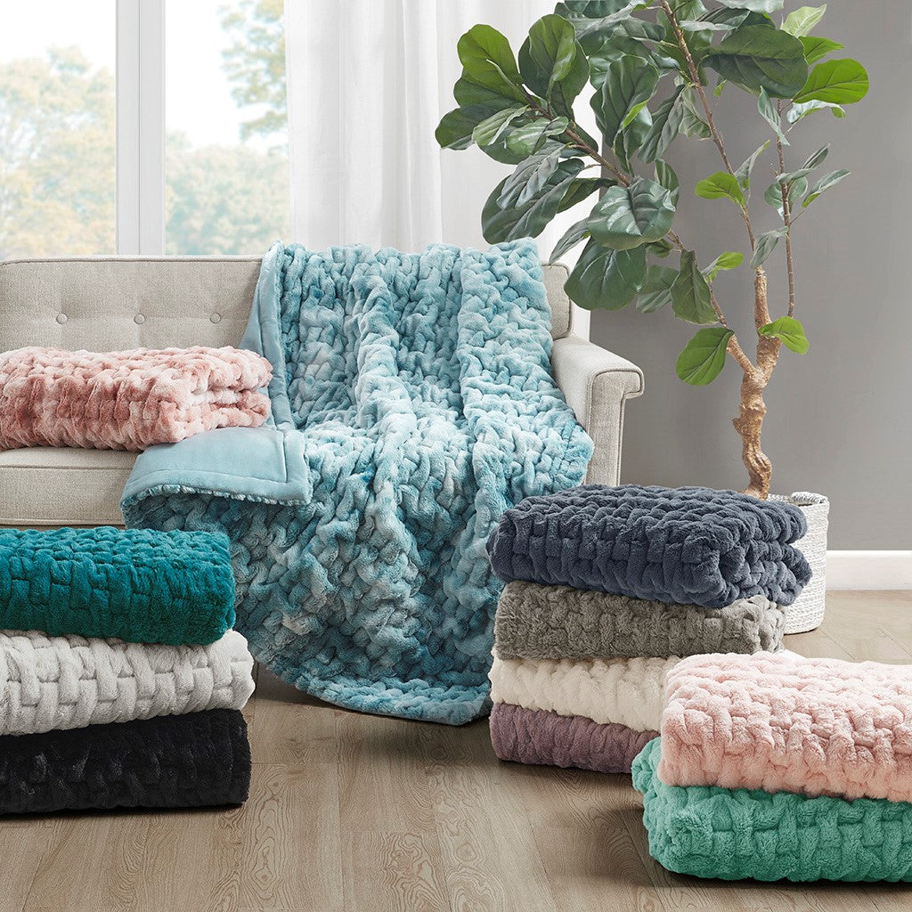 Ruched Faux Fur Throw Blankets