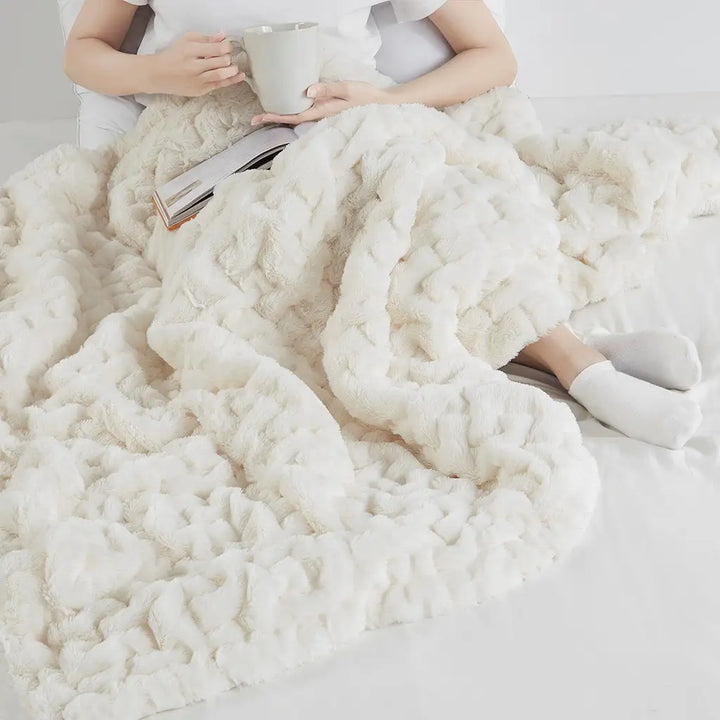 Ruched Faux Fur Throw Blankets