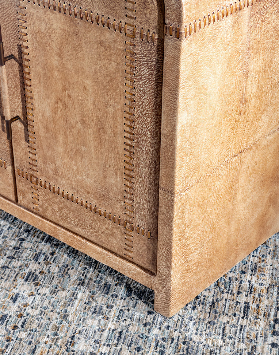 Sand Leather Buffet - stitching - palomino tan - coastal compass home decor