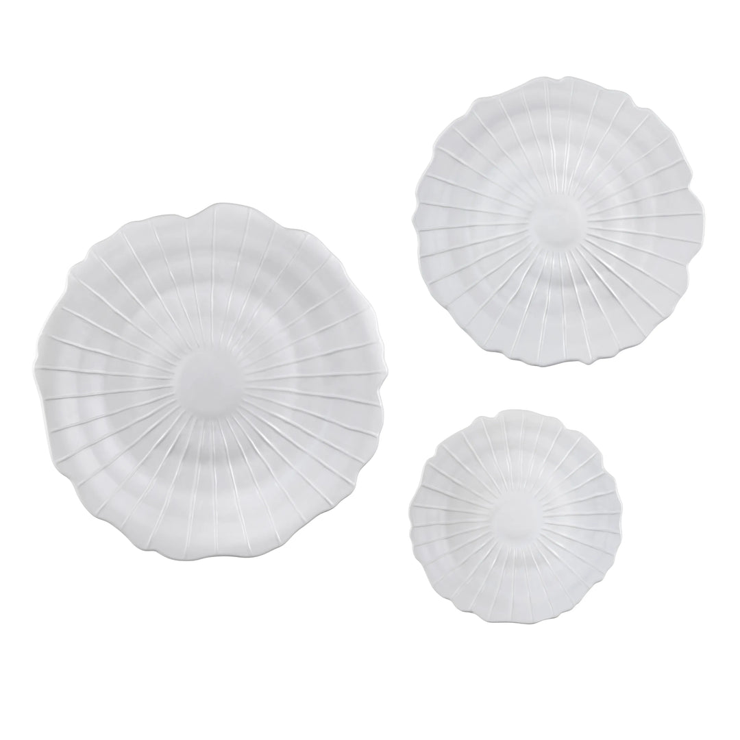 Sandstone spiral ceramic wall decor set of 3 with sculptural shell design