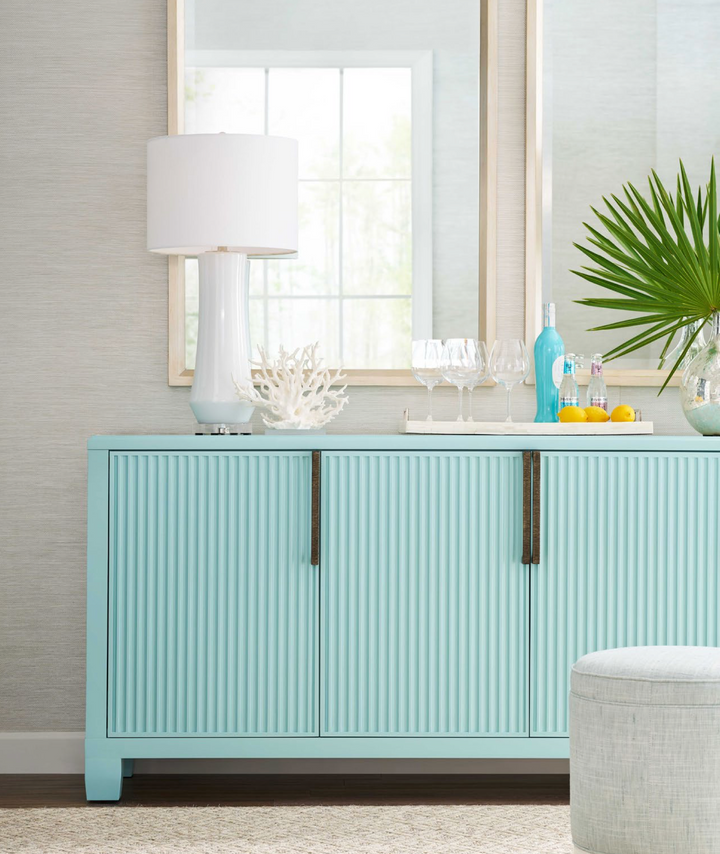 Macy Credenza - Maple wood - Teal Blue Finish - Bronze hardware - 4 doors - Coastal Compass Home Decor