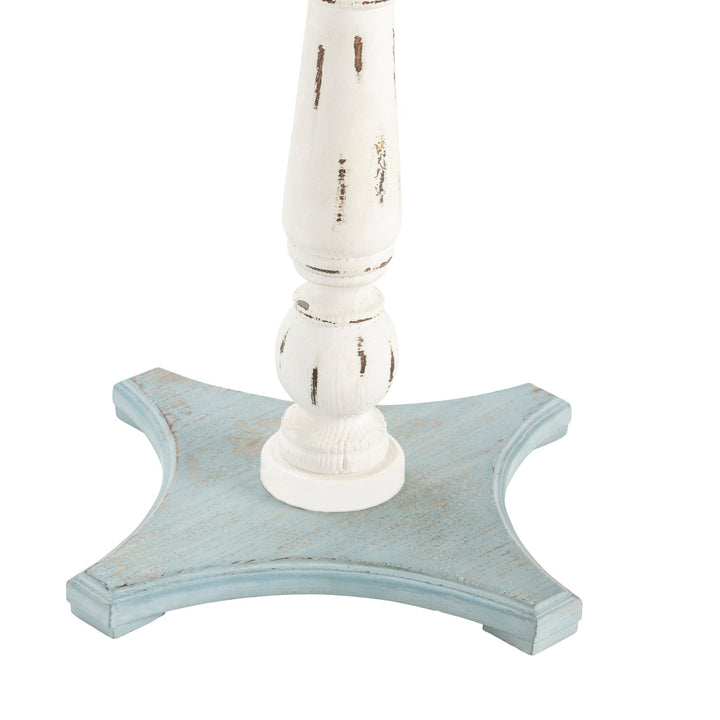 Blue wood table base with white stand