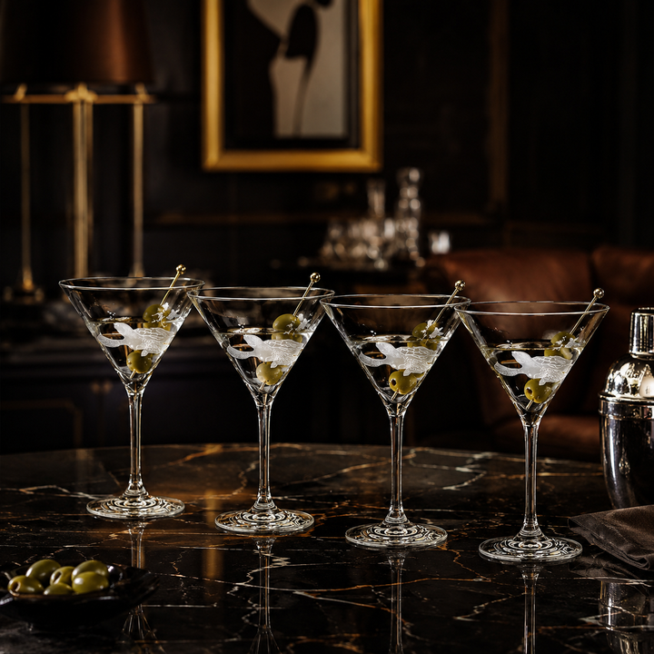 Sea Turtle Crystal Sand Carved Martini Glasses