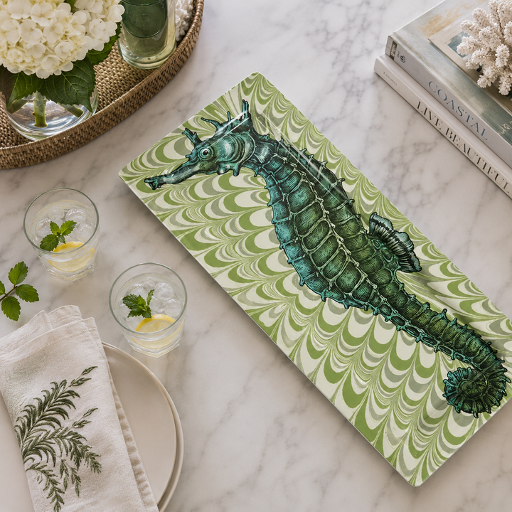 Seafoam Seahorse Grand Melamine Tray