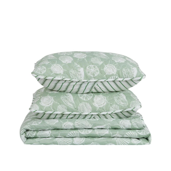 Seashell Green Reversible Quilt Set