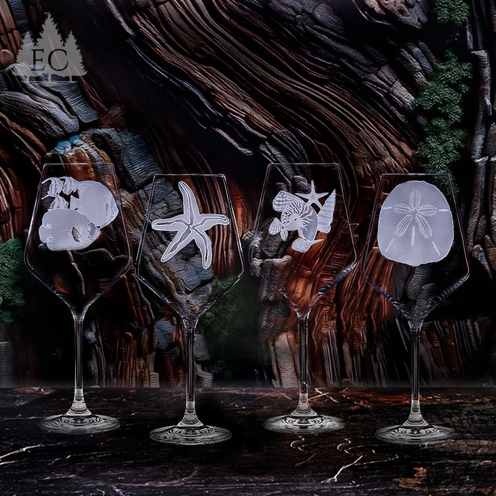 Seaside Crystal Sand Carved Red Wine Glasses