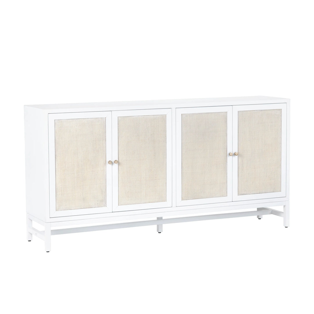 Sea to Shore 4-door Sideboard - White with rattan insets - 5 legs - gold hardware - Coastal Compass Home Decor