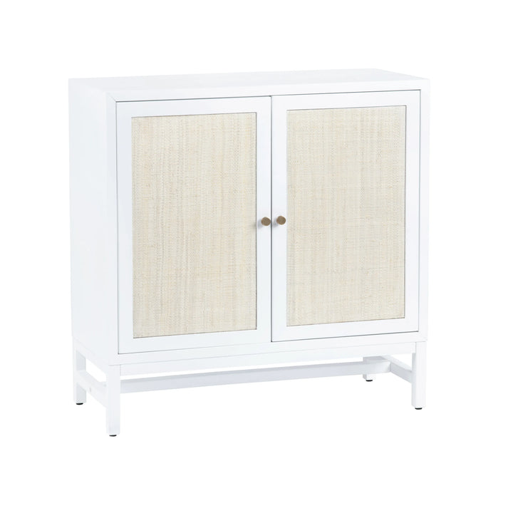 Sea to Shore 2-Door Cabinet - White painted - Rattan insets - gold hardware - Coastal Compass Home Decor