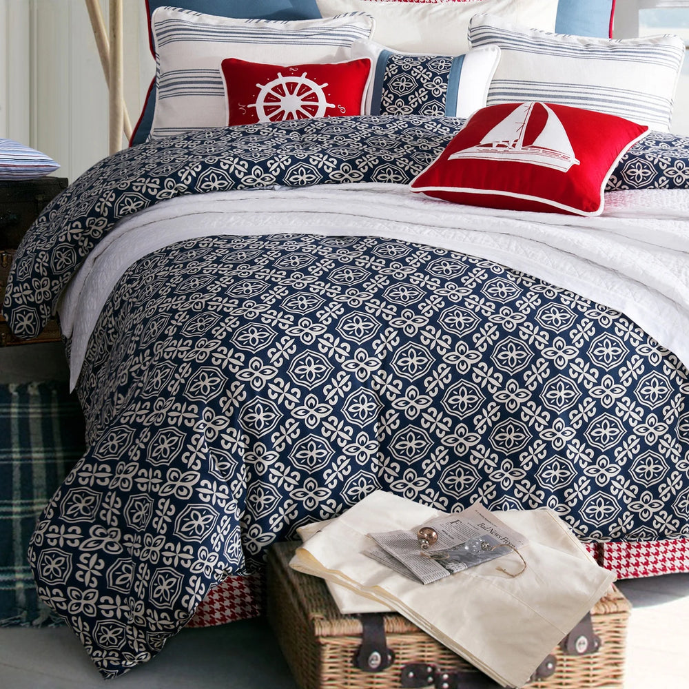 St. Montclair Comforter Set - Navy Blue & White - 4 Piece Set - Coastal Compass Home Decor