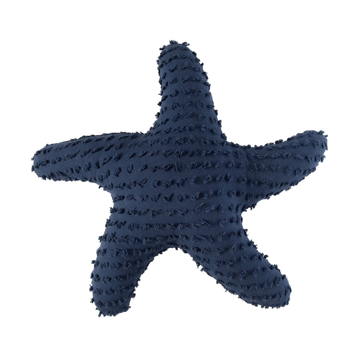 Navy blue starfish-shaped object on a white background