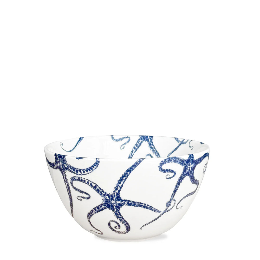 Starfish Blue Cereal Bowl - Blue Starfish on white porcelain - Coastal Compass Home Decor