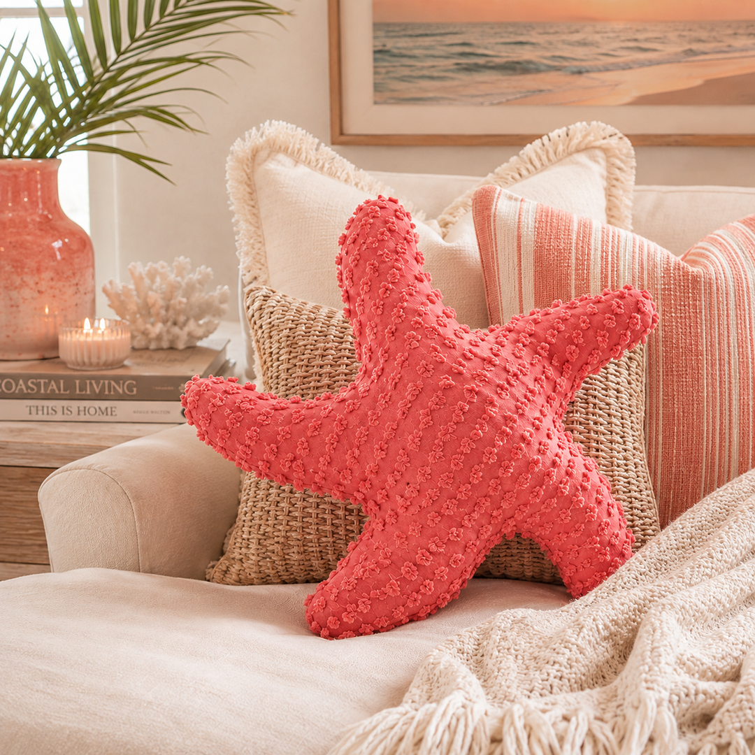 Starfish Coral Tufted Throw Pillow