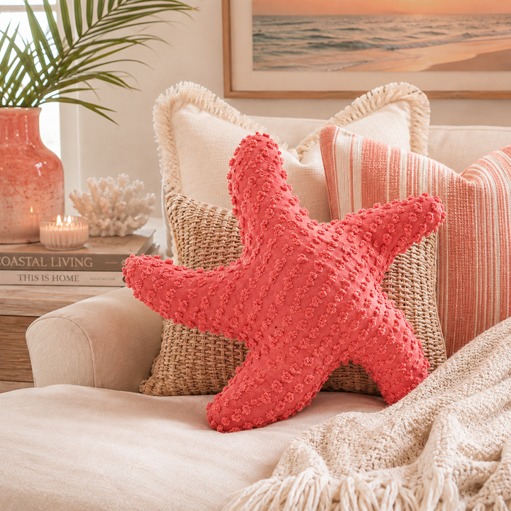 Starfish Coral Tufted Throw Pillow