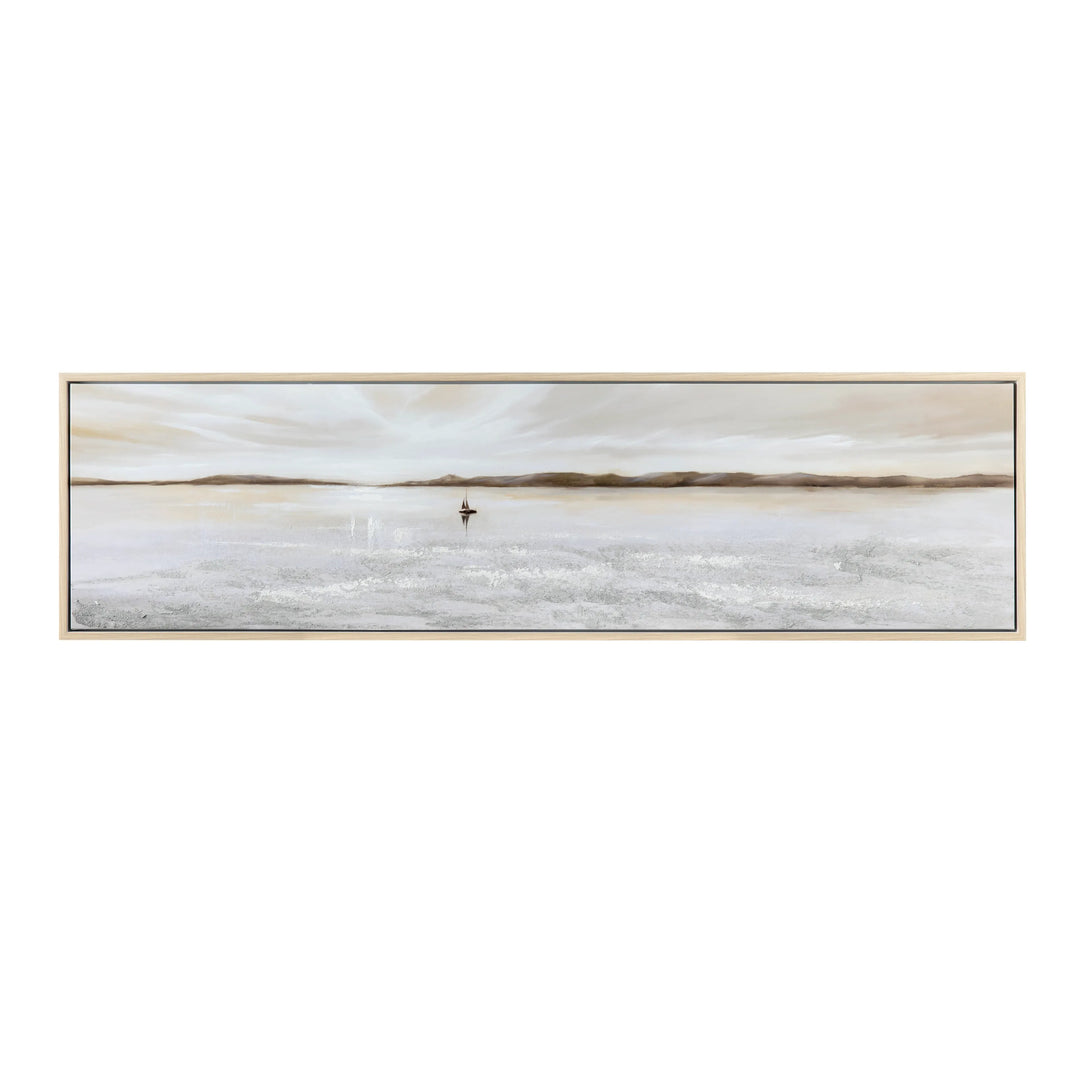 Sunset Sail Canvas Painting - 20" x 70" - Canvas Artwork - Bleached Wood Frame - Coastal Compass Home Decor