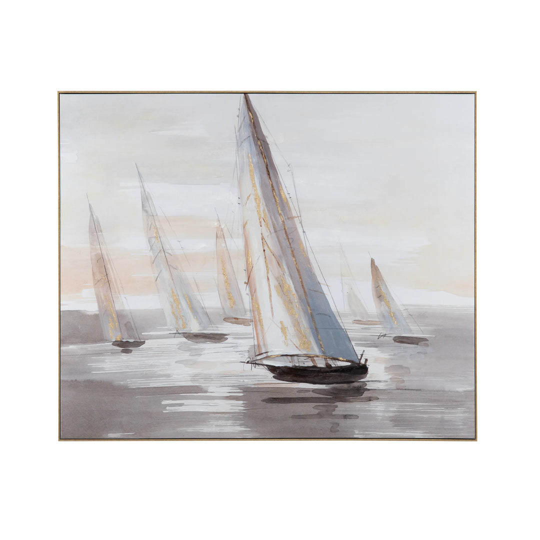 Sunset Sails Canvas Painting - Sailboats - Neutral colors - Coastal Compass Home Decor