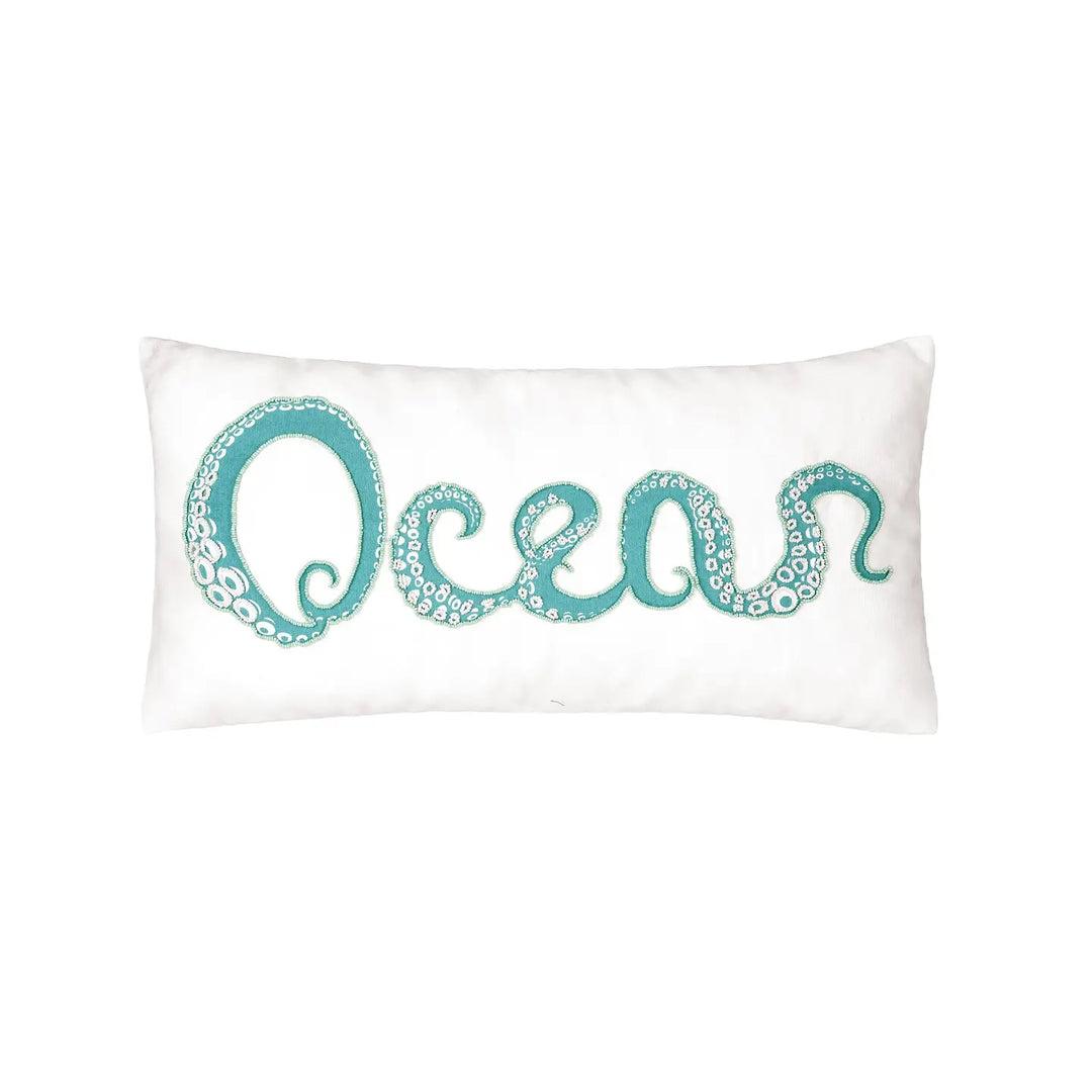 Tentacle Ocean Pillow - 14" x 22" - Teal on White - Coastal Compass Home Decor