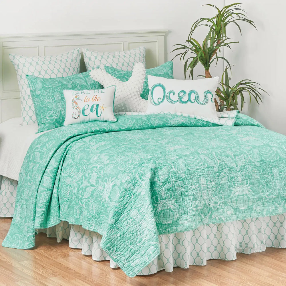 Tentacle Ocean Pillow - 14" x 22" - Teal on White - Coastal Compass Home Decor