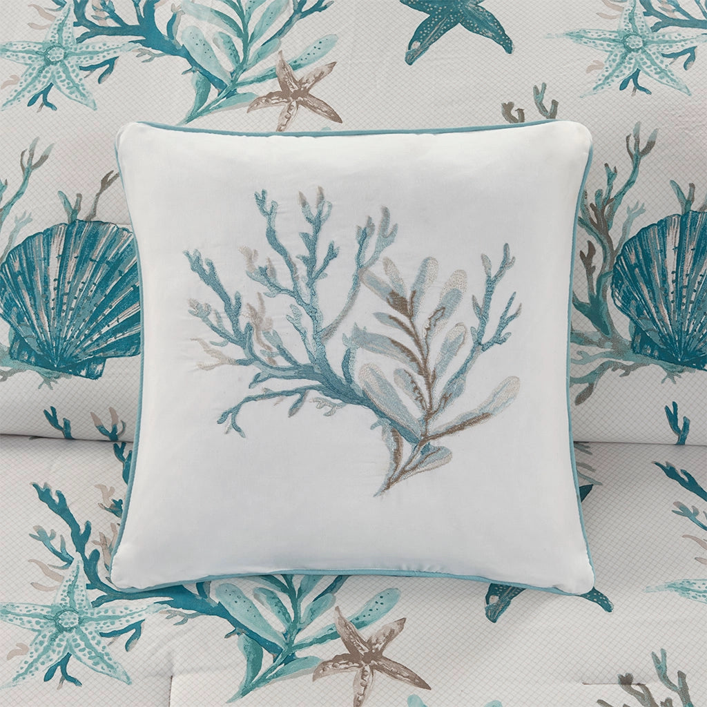 Tranquil Sea Coral Decor Pillow - Bleu Coral Reef on White - Coastal Compass Home Decor