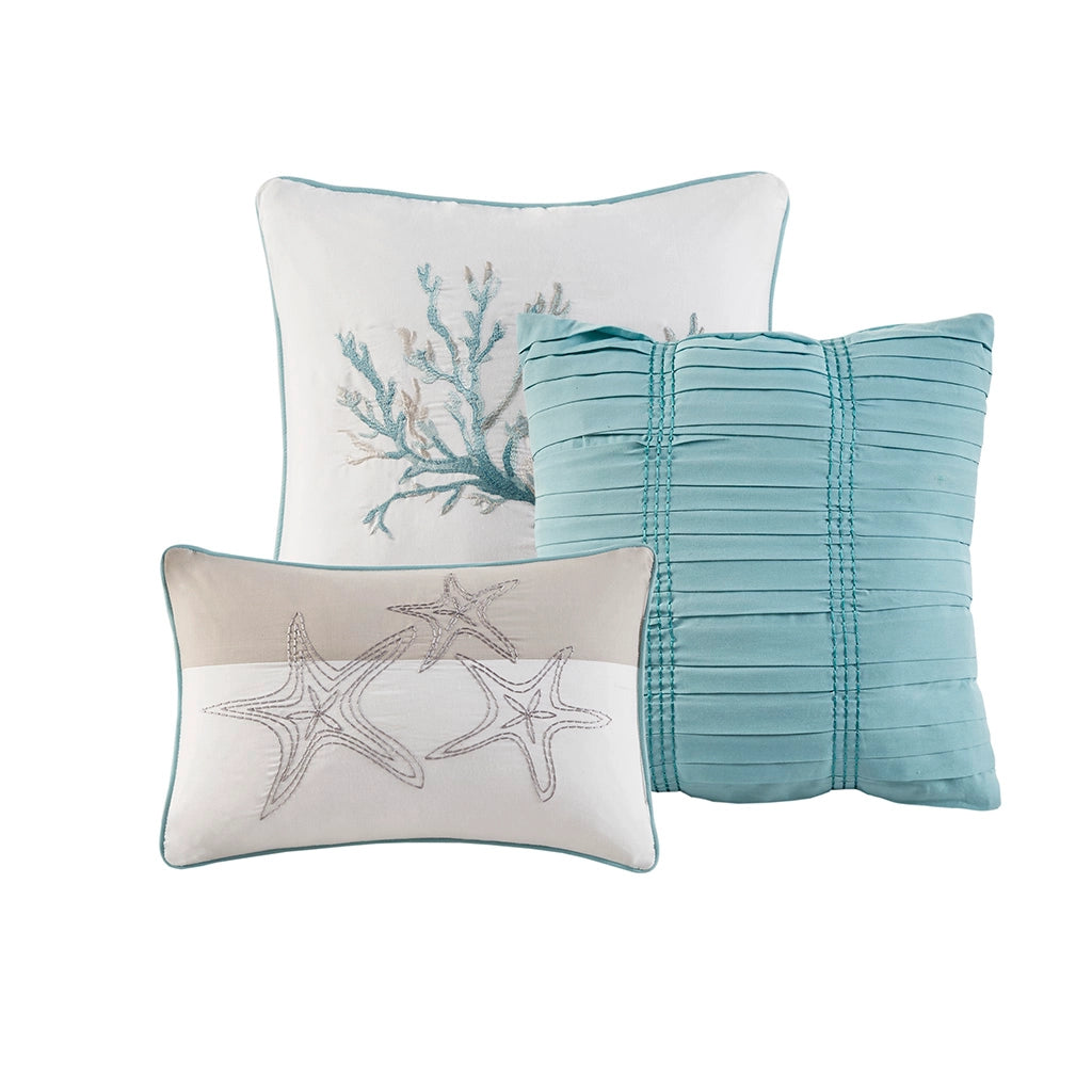 Tranquil Sea 3 Decorative Pillows - Starfish Lumbar Pillow - Blue Square Pillow - Coral Reef Square Pillow - Coastal Compass Home Decor