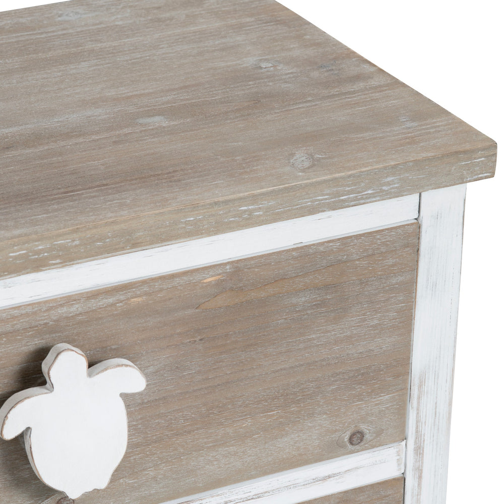 Turtle Beach 3-Drawer Chest - Natural wood  & White finish - White Turtle Handles - Coastal Compass Home Decor