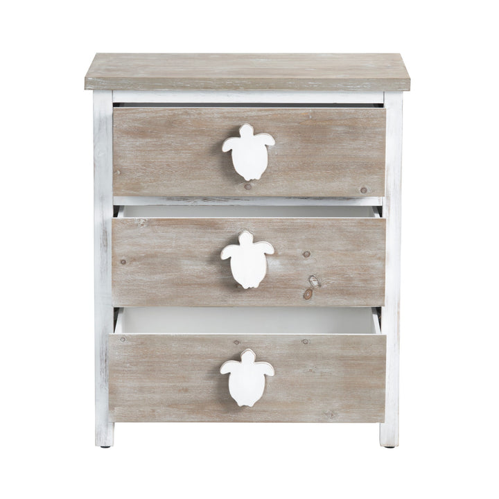 Turtle Beach 3-Drawer Chest - Natural wood  & White finish - White Turtle Handles - Coastal Compass Home Decor