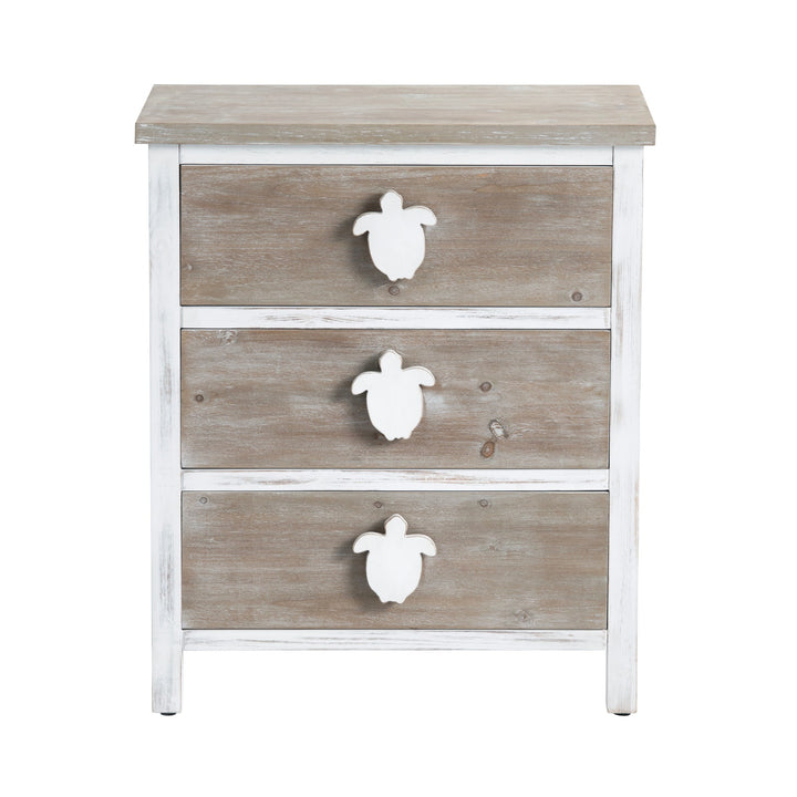 Turtle Beach 3-Drawer Chest - Natural wood  & White finish - White Turtle Handles - Coastal Compass Home Decor