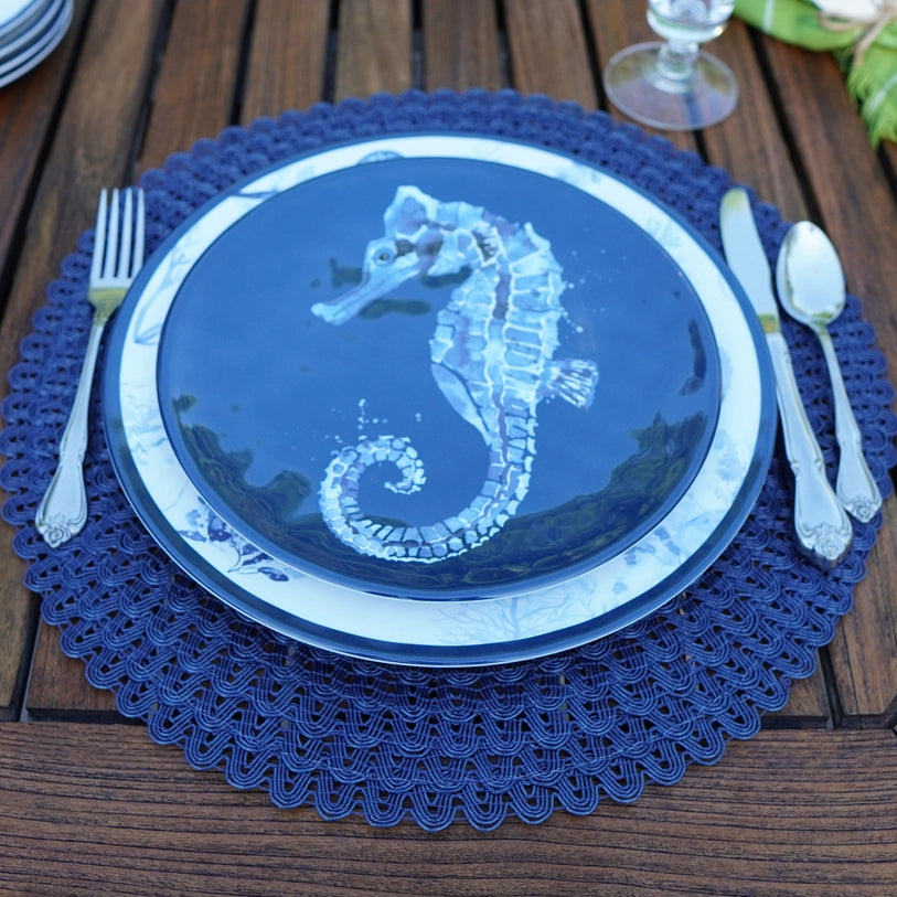 Under The Sea Dinnerware Collection - Under The Sea Dinner Plate, Salad Plate & Bowl - Sea Life Design - Navy, Light Blue & White - Variety of designs - Coastal Compass Home Decor