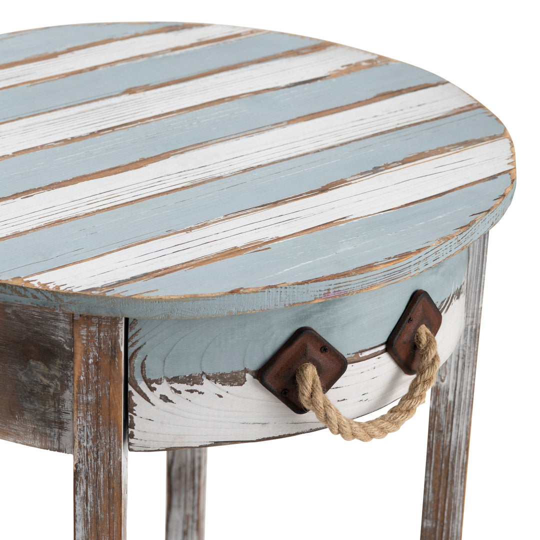 Venice Single Drawer Distressed Wood Accent Table Detail - Coastal Compass Home Decor