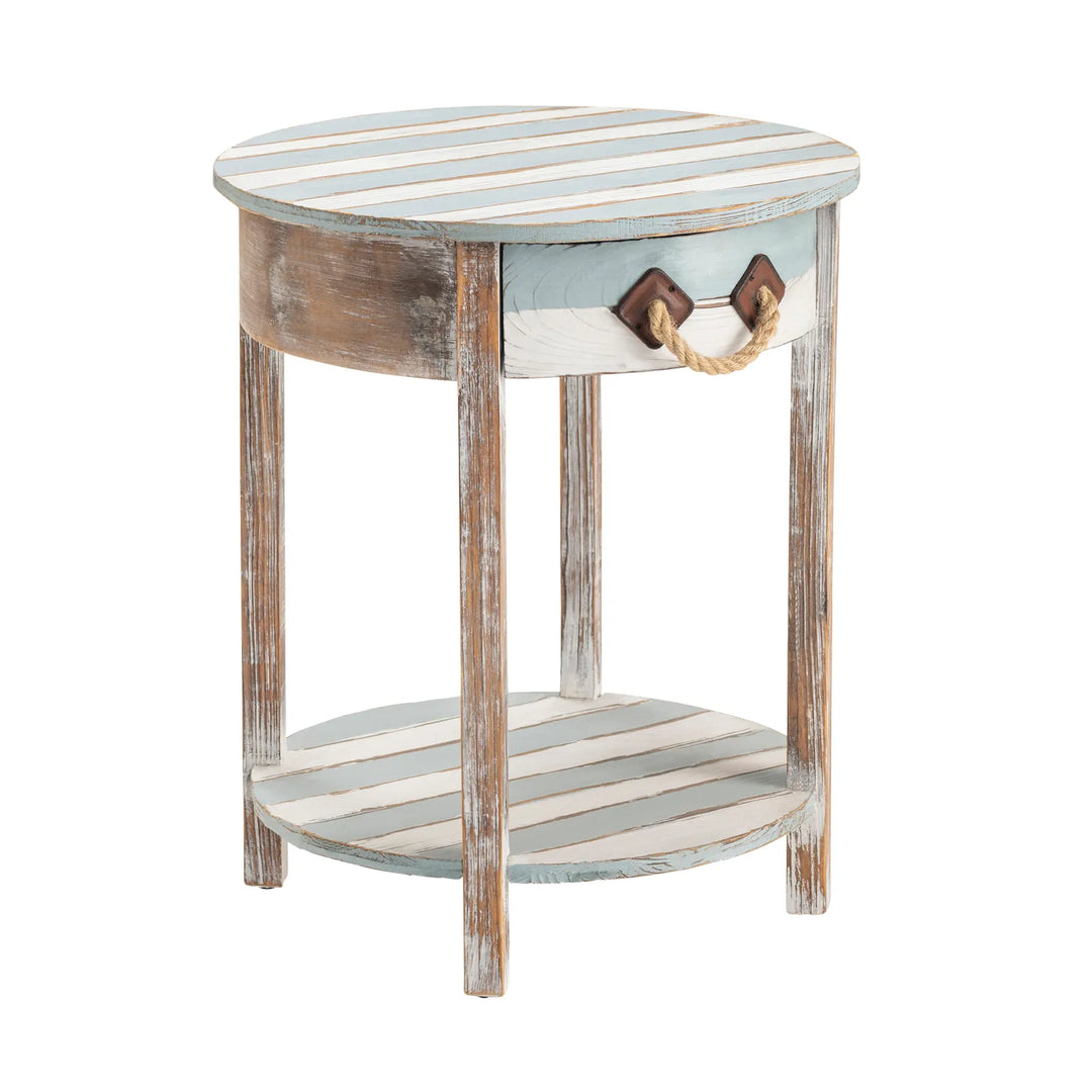 Venice Single Drawer Distressed Wood Accent Table - Coastal Compass Home decor