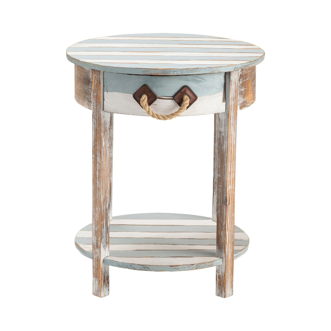 Venice Single Drawer Distressed Wood Accent Table - Coastal Compass Home Decor