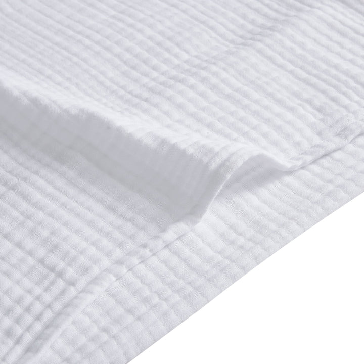 close-up of voile cotton white duvet cover textured sheer detail