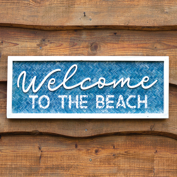 Welcome To The Beach Sign | Blue & White | Wood & MDF | Coastal Compass Home Decor