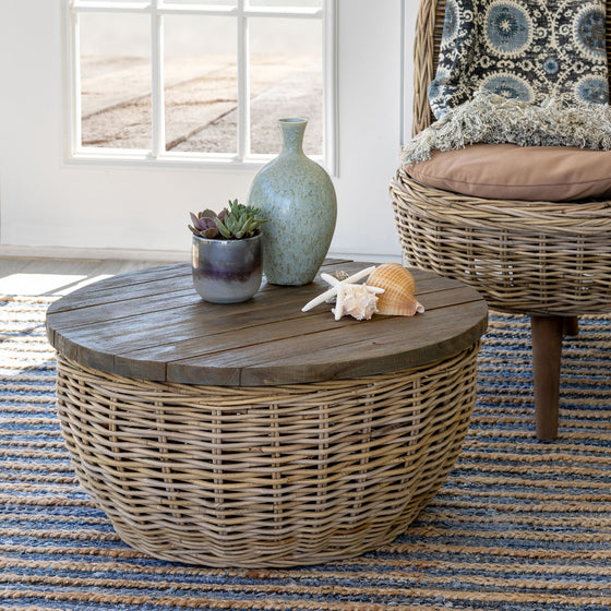 Wood Top Rattan Coffee Table