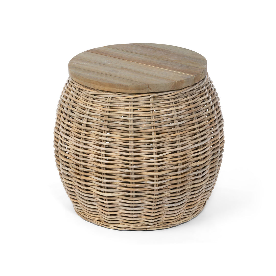 Wood Top Rattan Side Table