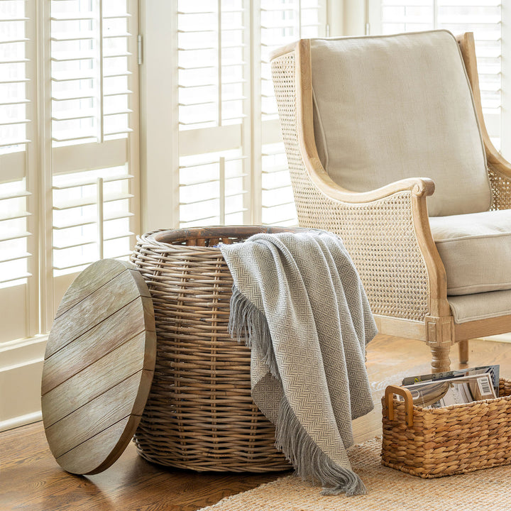 Wood Top Rattan Side Table