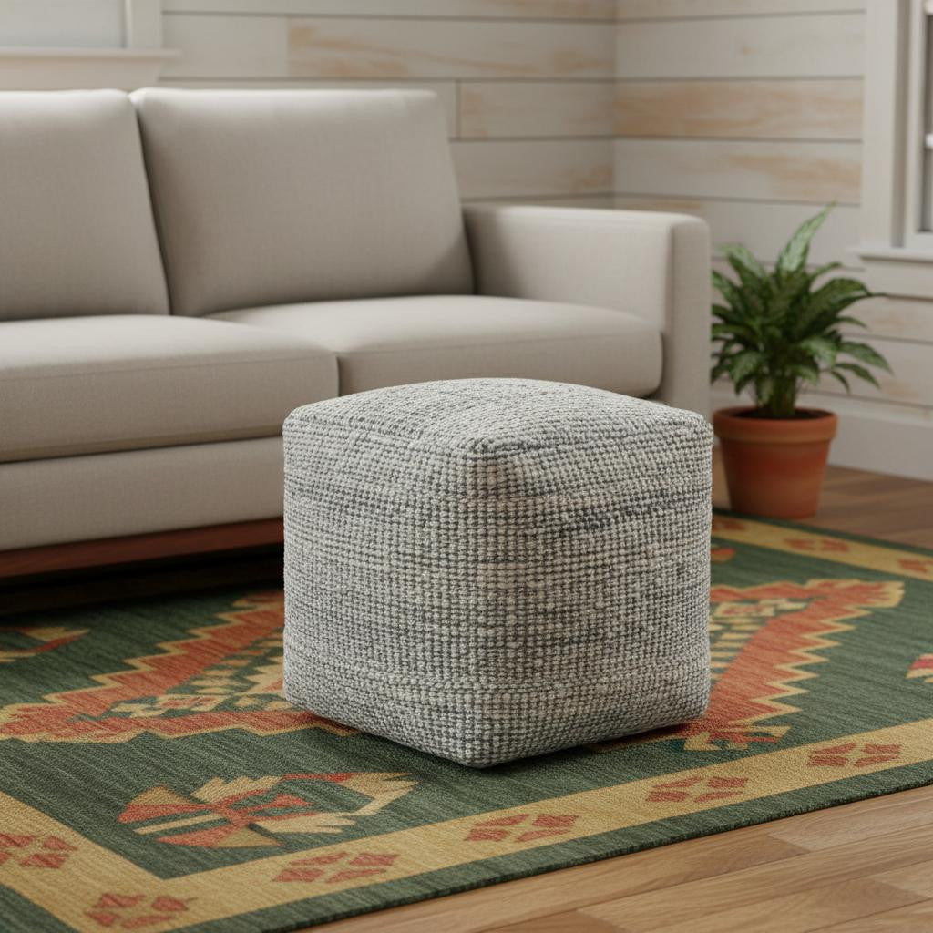 Woven Jute &amp; Wool Pouf