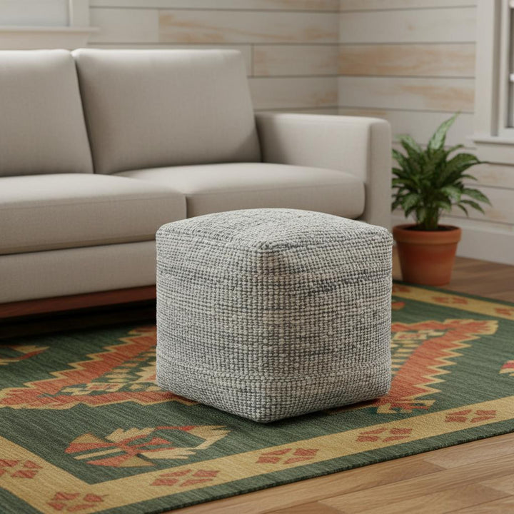 Woven Jute &amp; Wool Pouf