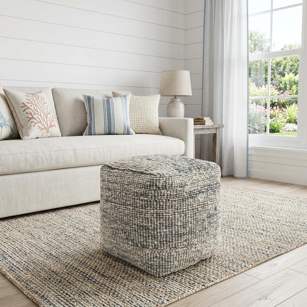 Woven Jute &amp; Wool Pouf