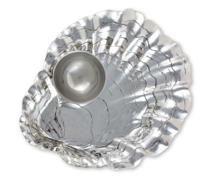 Oyster w/ Pearl Chip & Dip Tray - Aluminum - Large oyster shell - Coastal Compass Home Decor