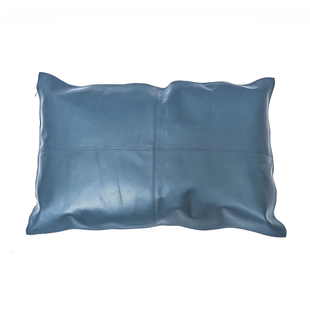 Blue leather coastal accent pillow - Coastal Compass Home Decor