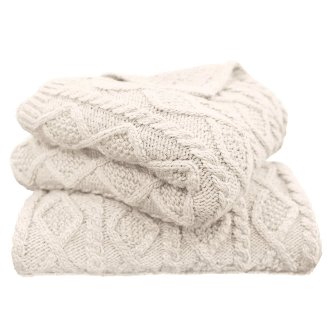 Cable Knit Soft Wool Throw Blanket and Pillow Sham in Cream color from HiEnd Accents