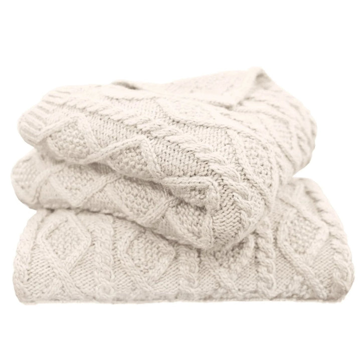 Cable Knit Soft Wool Throw Blanket and Pillow Sham in Cream color from HiEnd Accents