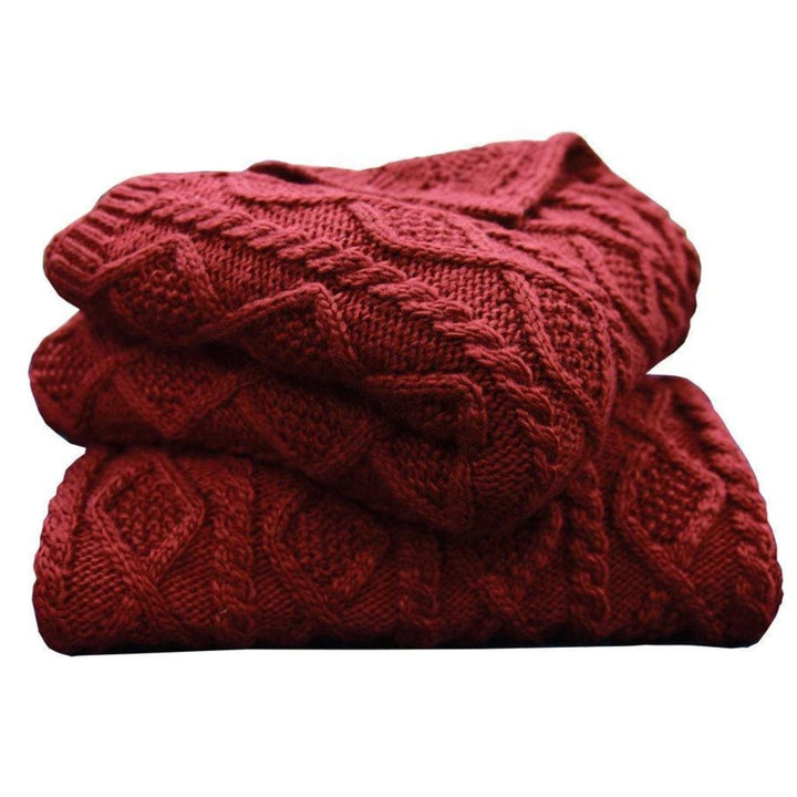 Cable Knit Soft Wool Throw Blanket and Pillow Sham in Red from HiEnd Accents