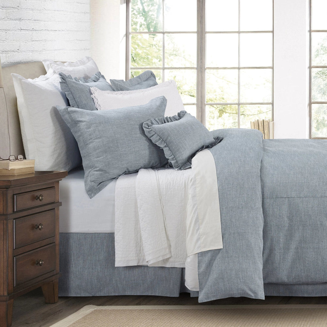 Front shot of the Chambray Comforter Set with Neutral Accents