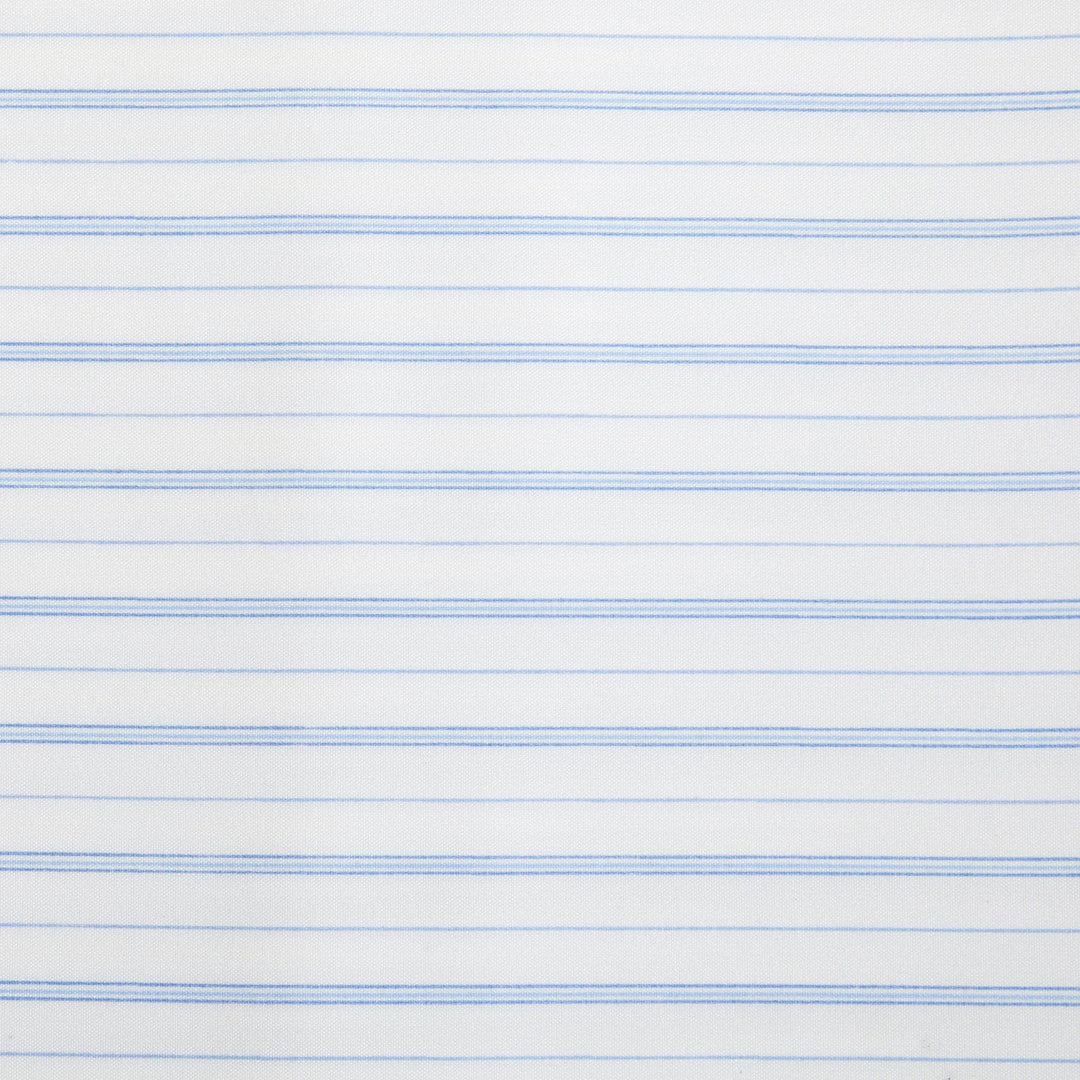 Textured fabric sheets with blue  horizontal stripes on white 